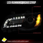 2011-2014 Chrysler 300 Projector Headlights LED DRL w/ White Turn Signal (Matte Black Housing / Clear Lens)