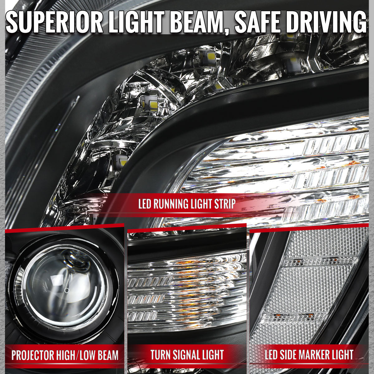 2011-2014 Chrysler 300 Projector Headlights LED DRL w/ White Turn Signal (Matte Black Housing / Clear Lens)
