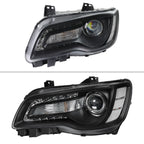 2011-2014 Chrysler 300 Projector Headlights LED DRL w/ White Turn Signal (Matte Black Housing / Clear Lens)