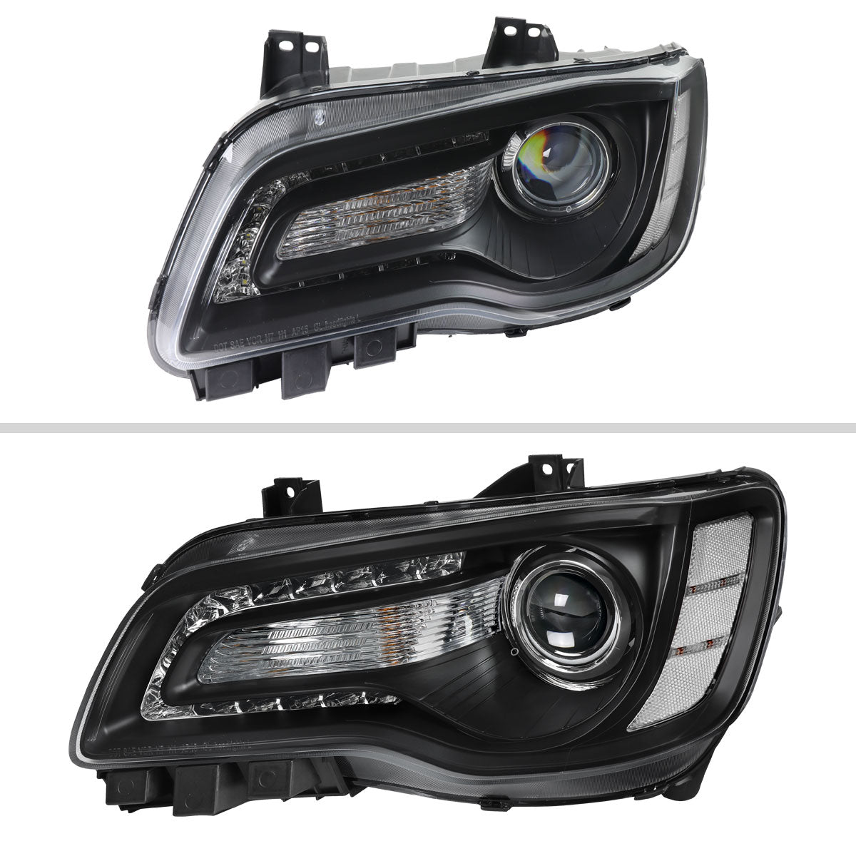 2011-2014 Chrysler 300 Projector Headlights LED DRL w/ White Turn Signal (Matte Black Housing / Clear Lens)
