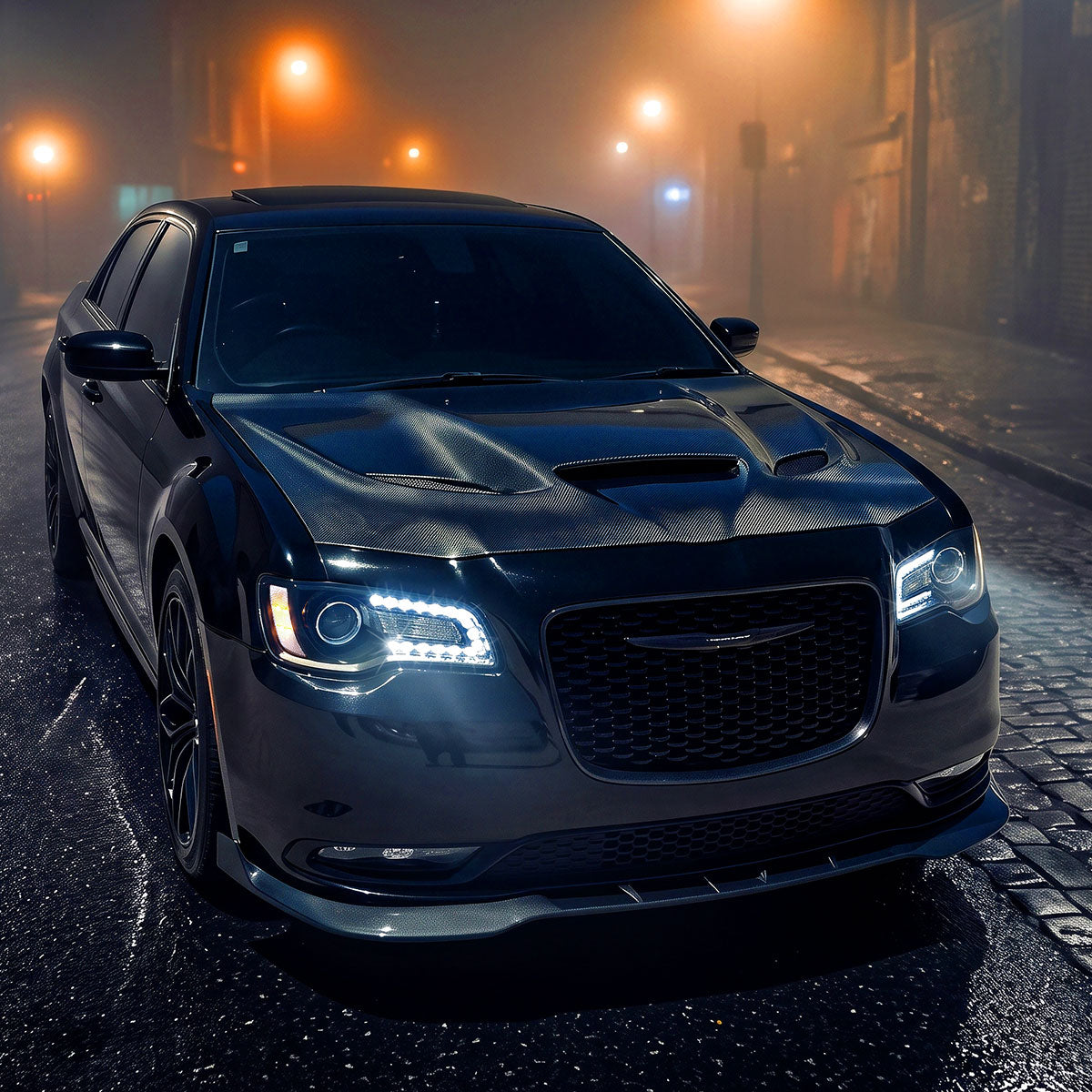 2011-2014 Chrysler 300 Projector Headlights LED DRL w/ White Turn Signal (Matte Black Housing / Clear Lens)
