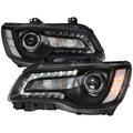 2011-2014 Chrysler 300 Projector Headlights LED DRL w/ White Turn Signal (Matte Black Housing / Clear Lens)