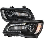 2011-2014 Chrysler 300 Projector Headlights LED DRL w/ White Turn Signal (Matte Black Housing / Clear Lens)