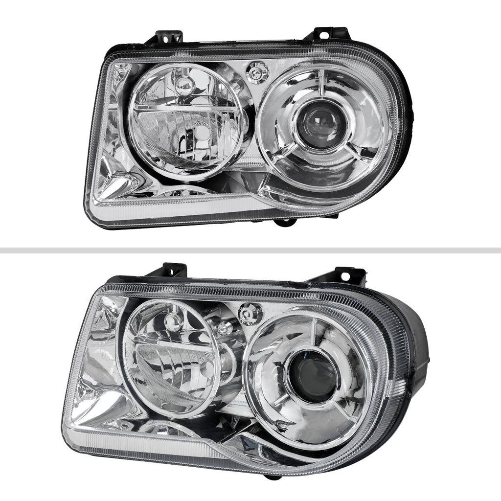 2005-2010 Chrysler 300 Factory Style Projector Headlights (Chrome Housing / Clear Lens)