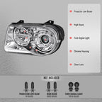 2005-2010 Chrysler 300 Factory Style Projector Headlights (Chrome Housing / Clear Lens)