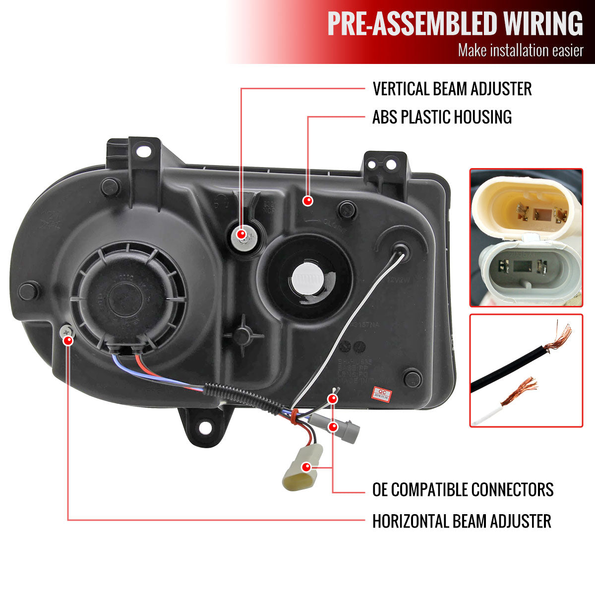 2005-2010 Chrysler 300 Projector Headlights w/ LED Light Strip (Matte Black Housing / Clear Lens)