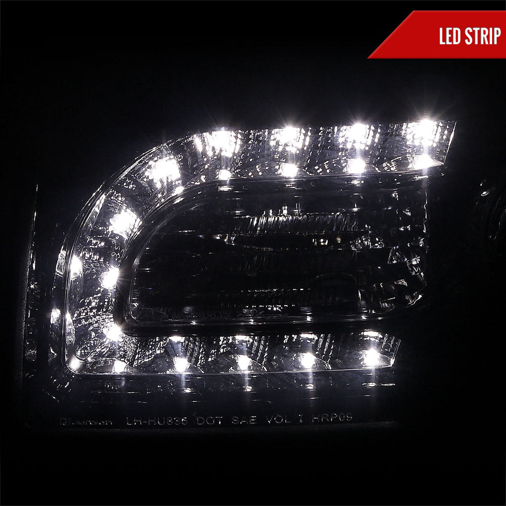 2005-2010 Chrysler 300 Projector Headlights w/ LED Light Strip (Glossy Black Housing / Smoked Lens)