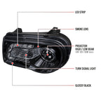 2005-2010 Chrysler 300 Projector Headlights w/ LED Light Strip (Glossy Black Housing / Smoked Lens)