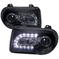 2005-2010 Chrysler 300 Projector Headlights w/ LED Light Strip (Glossy Black Housing / Smoked Lens)