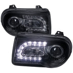 2005-2010 Chrysler 300 Projector Headlights w/ LED Light Strip (Glossy Black Housing / Smoked Lens)