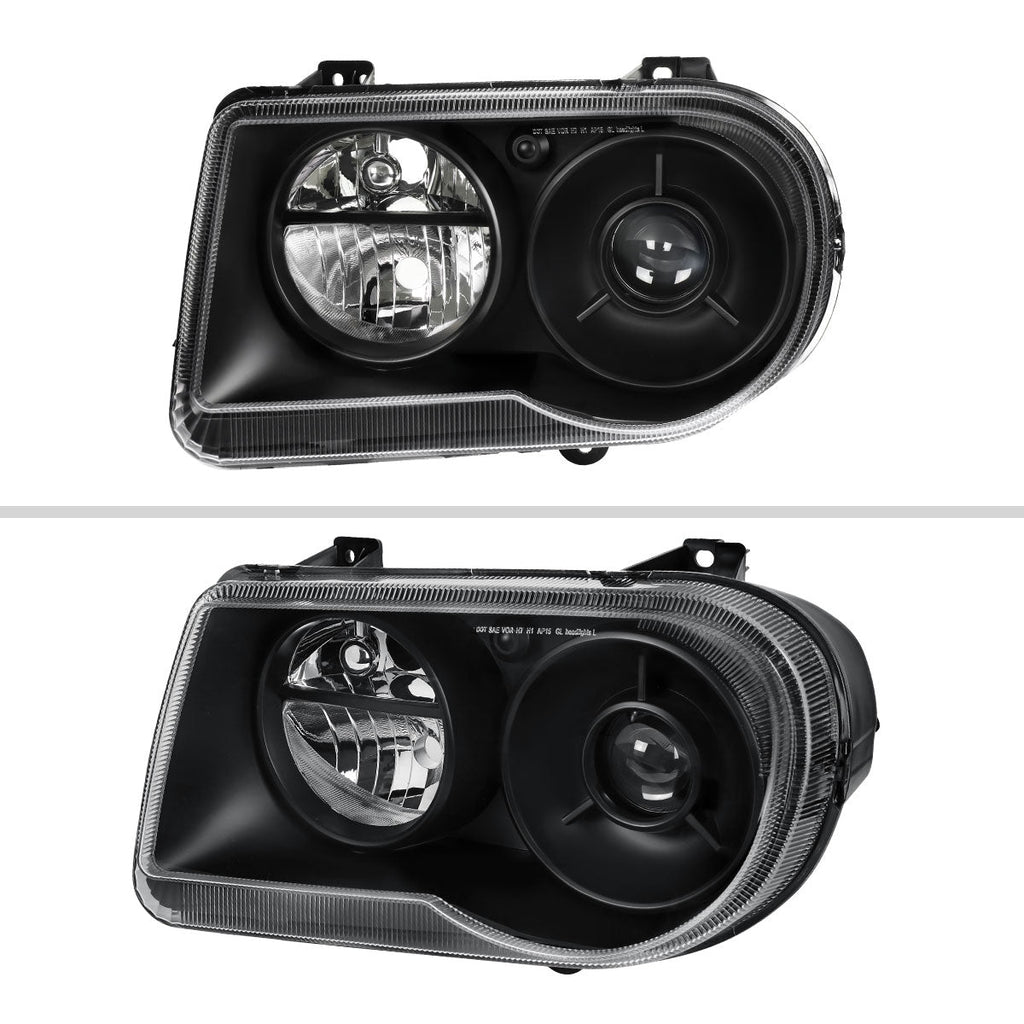 2005-2010 Chrysler 300 Factory Style Projector Headlights (Matte Black Housing / Clear Lens)