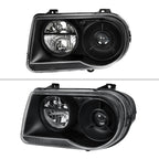 2005-2010 Chrysler 300 Factory Style Projector Headlights (Matte Black Housing / Clear Lens)