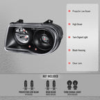 2005-2010 Chrysler 300 Factory Style Projector Headlights (Matte Black Housing / Clear Lens)