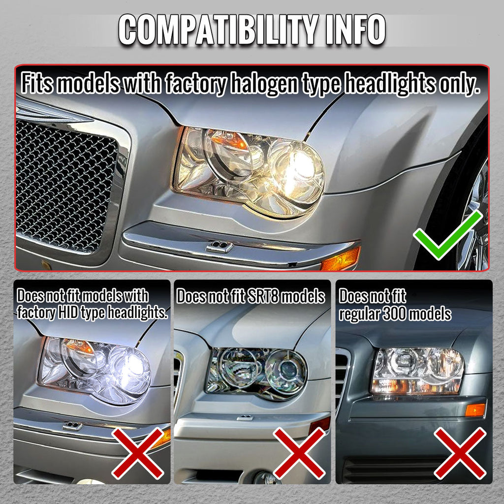 2005-2010 Chrysler 300 Factory Style Projector Headlights (Matte Black Housing / Clear Lens)