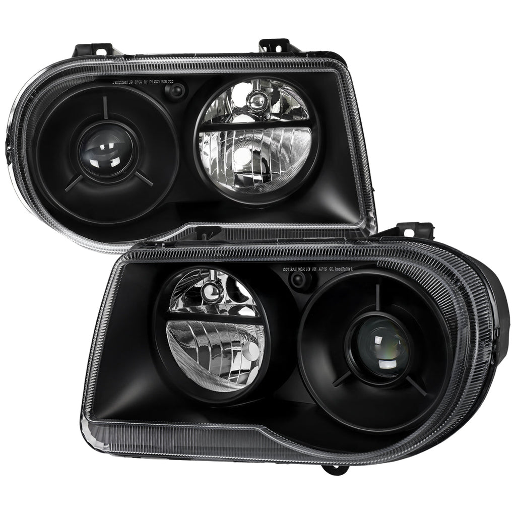 2005-2010 Chrysler 300 Factory Style Projector Headlights (Matte Black Housing / Clear Lens)