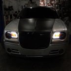 2005-2010 Chrysler 300 Projector Headlights w/ LED Light Strip (Matte Black Housing / Clear Lens)