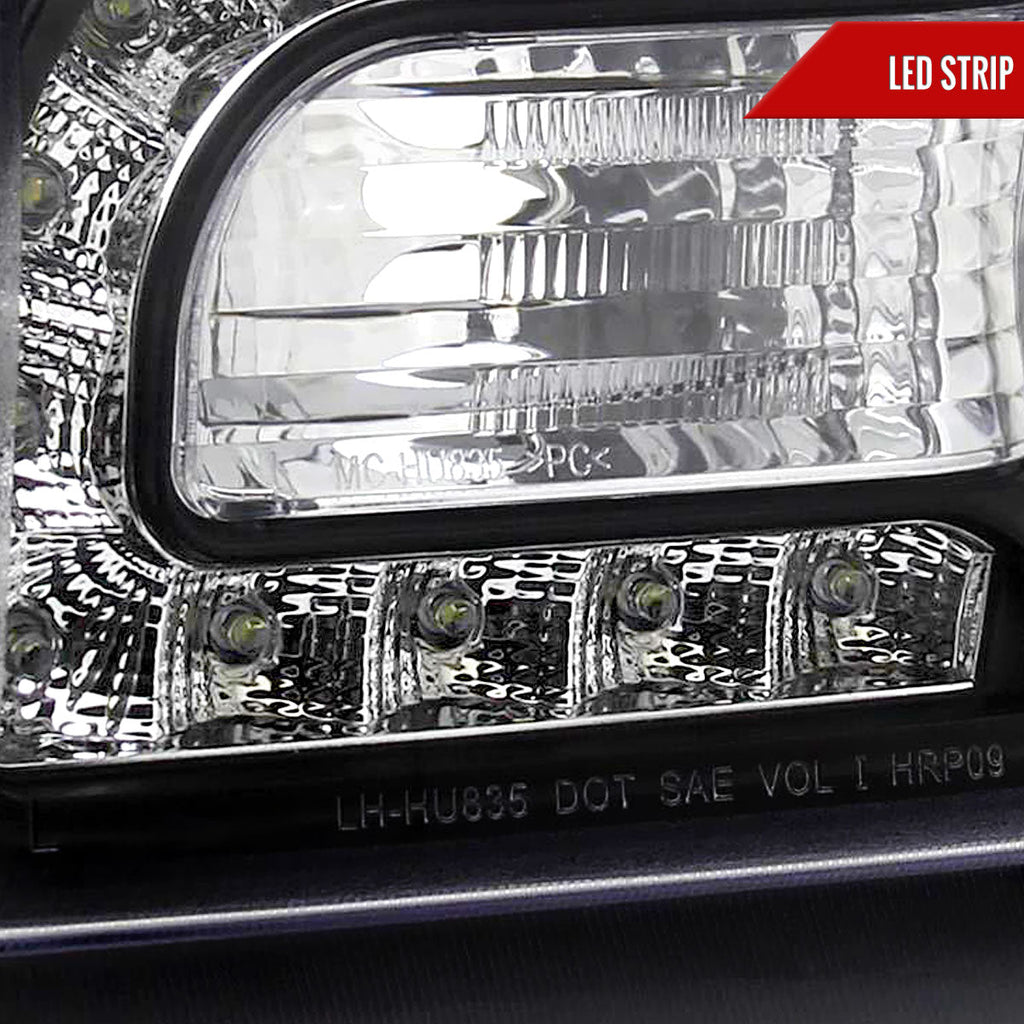 2005-2010 Chrysler 300 Projector Headlights w/ LED Light Strip (Matte Black Housing / Clear Lens)