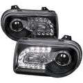 2005-2010 Chrysler 300 Projector Headlights w/ LED Light Strip (Matte Black Housing / Clear Lens)