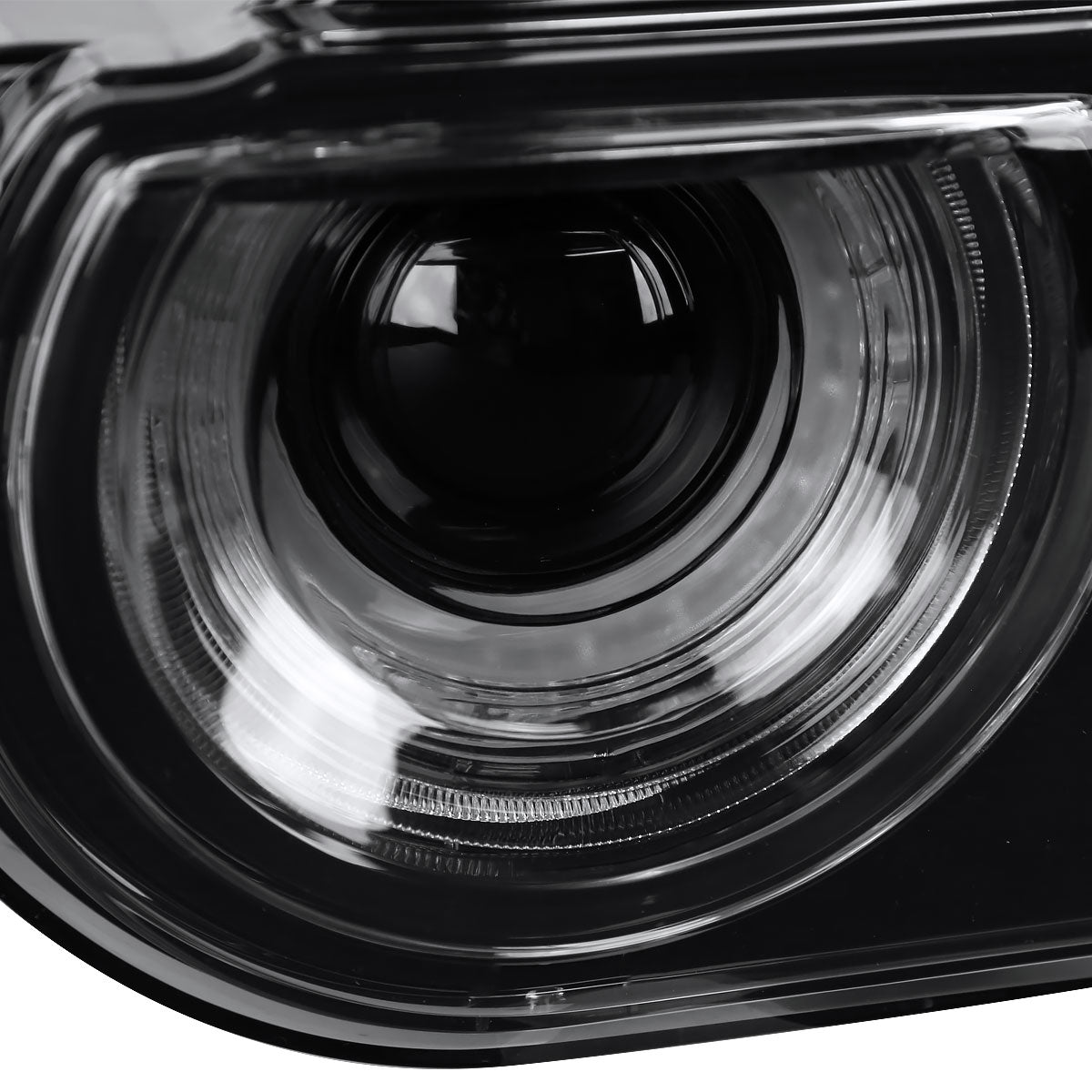 2008-2014 Dodge Challenger Dual LED Halo D2H Xenon Projector Headlights w/ Sequential Turn Signals (Black Housing / Clear Lens)