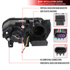 2008-2014 Dodge Challenger Dual LED Halo D2H Xenon Projector Headlights w/ Sequential Turn Signals (Black Housing / Clear Lens)