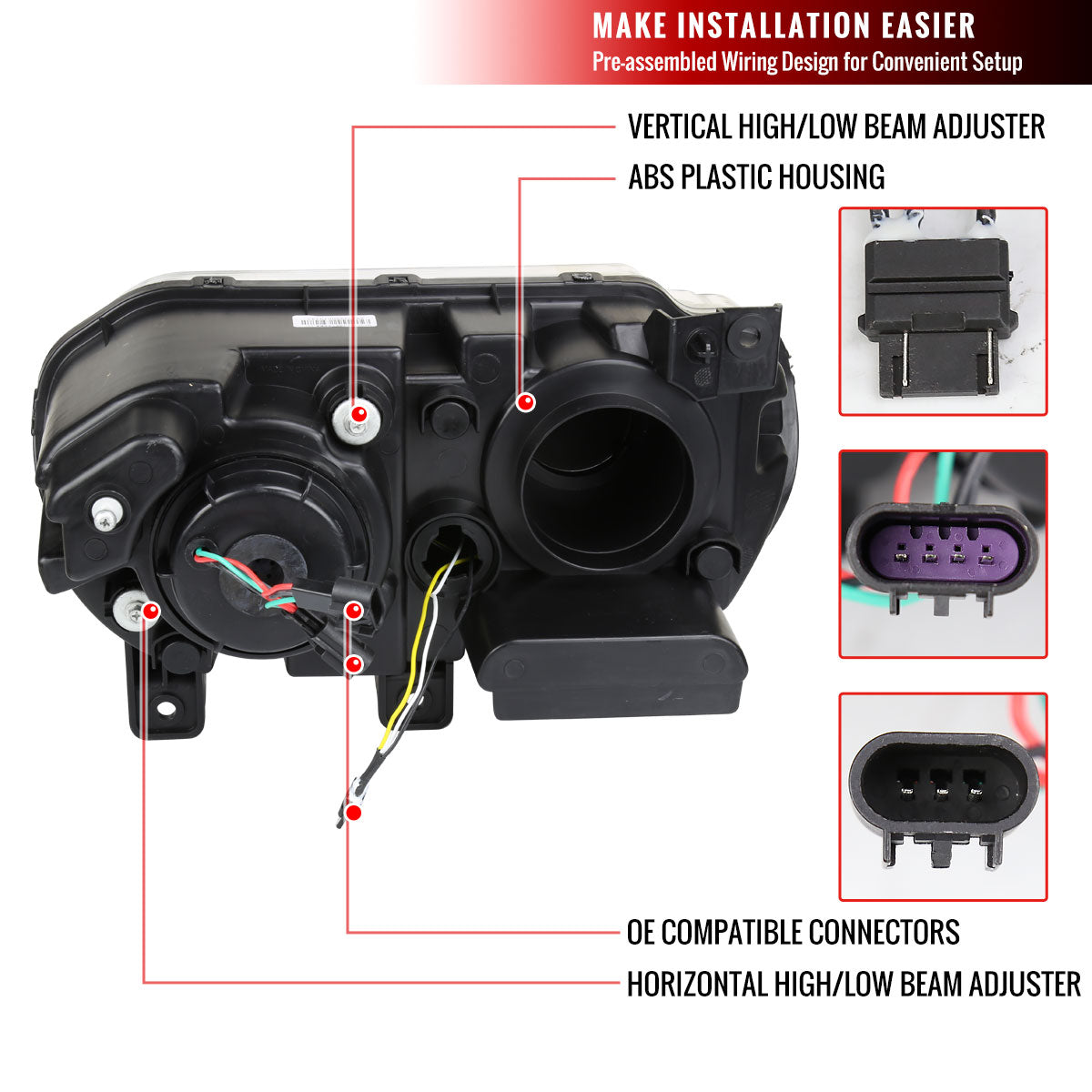 2008-2014 Dodge Challenger Dual LED Halo D2H Xenon Projector Headlights w/ Sequential Turn Signals (Black Housing / Clear Lens)