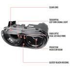 2008-2014 Dodge Challenger Dual LED Halo D2H Xenon Projector Headlights w/ Sequential Turn Signals (Black Housing / Clear Lens)
