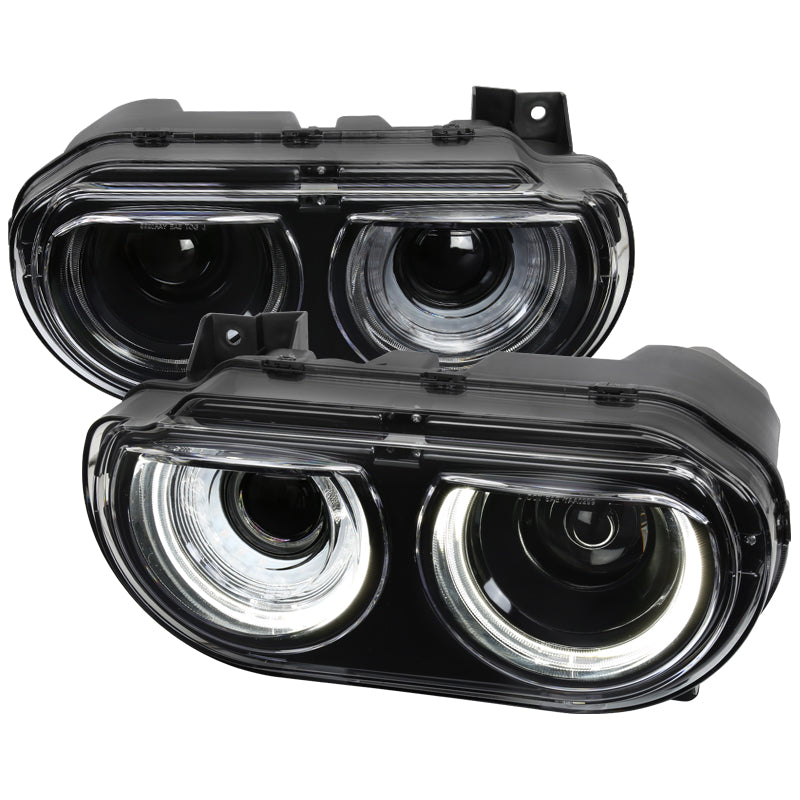 2008-2014 Dodge Challenger Dual LED Halo D2H Xenon Projector Headlights w/ Sequential Turn Signals (Black Housing / Clear Lens)