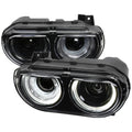 2008-2014 Dodge Challenger Dual LED Halo D2H Xenon Projector Headlights w/ Sequential Turn Signals (Black Housing / Clear Lens)