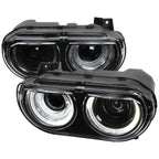 2008-2014 Dodge Challenger Dual LED Halo D2H Xenon Projector Headlights w/ Sequential Turn Signals (Black Housing / Clear Lens)