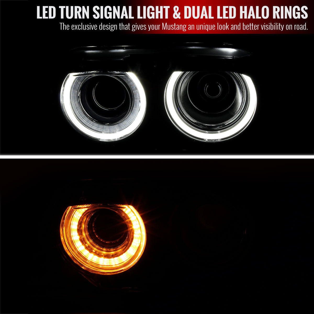 2015-2020 Dodge Challenger Dual Halo D2H Xenon Projector Headlights (Black Housing / Clear Lens)