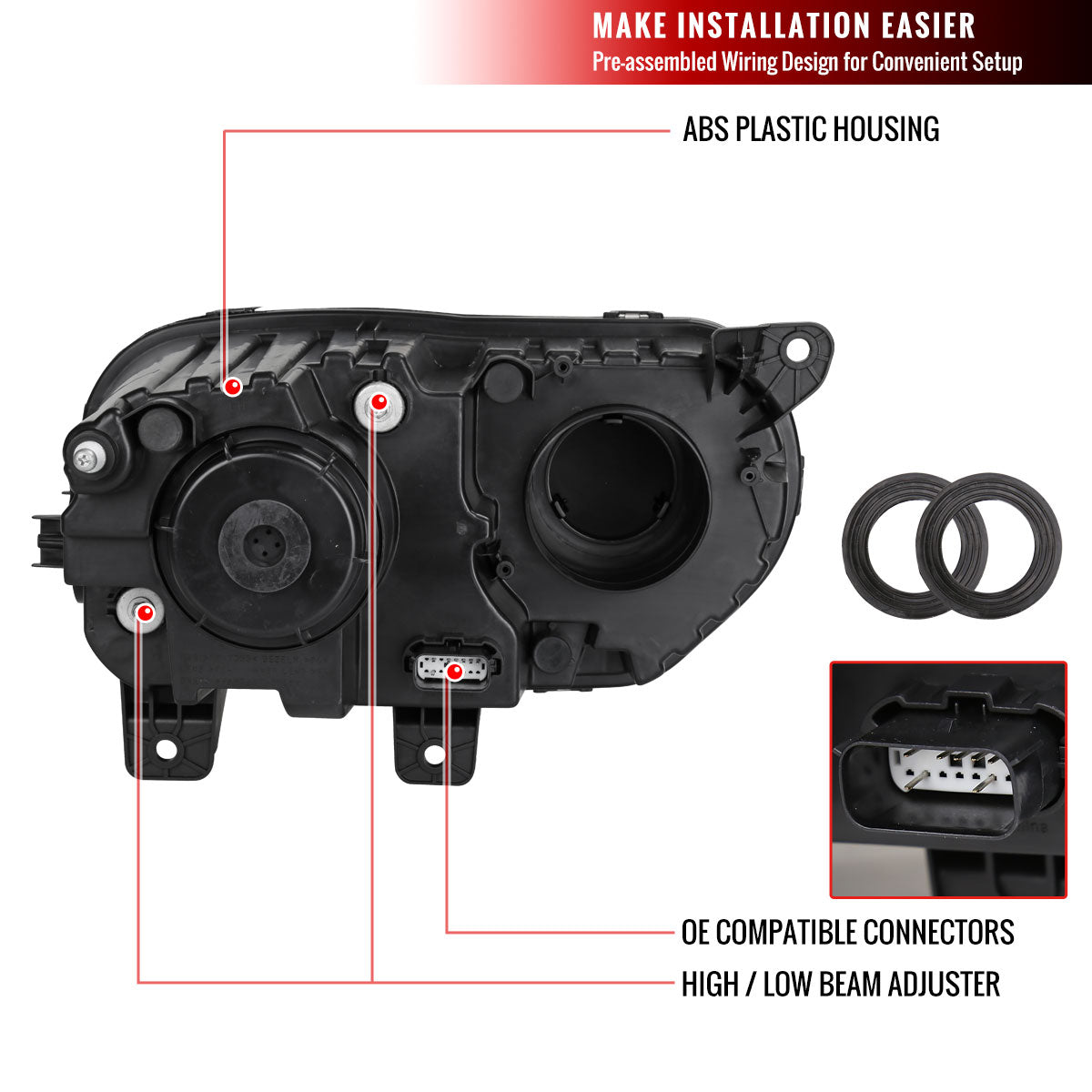 2015-2020 Dodge Challenger Dual Halo D2H Xenon Projector Headlights (Black Housing / Clear Lens)