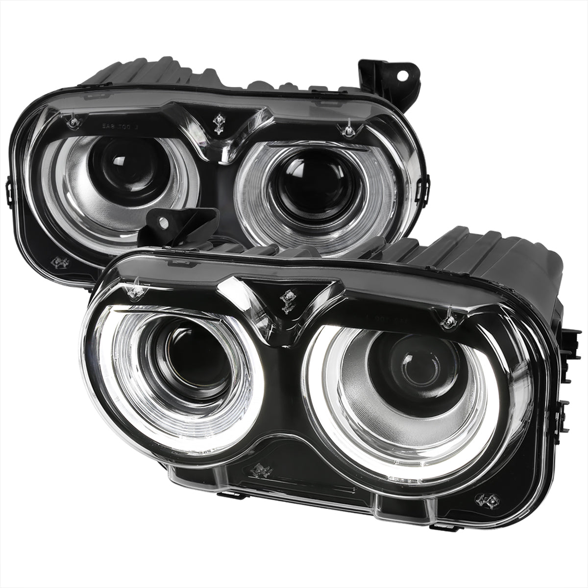 2015-2020 Dodge Challenger Dual Halo D2H Xenon Projector Headlights (Black Housing / Clear Lens)
