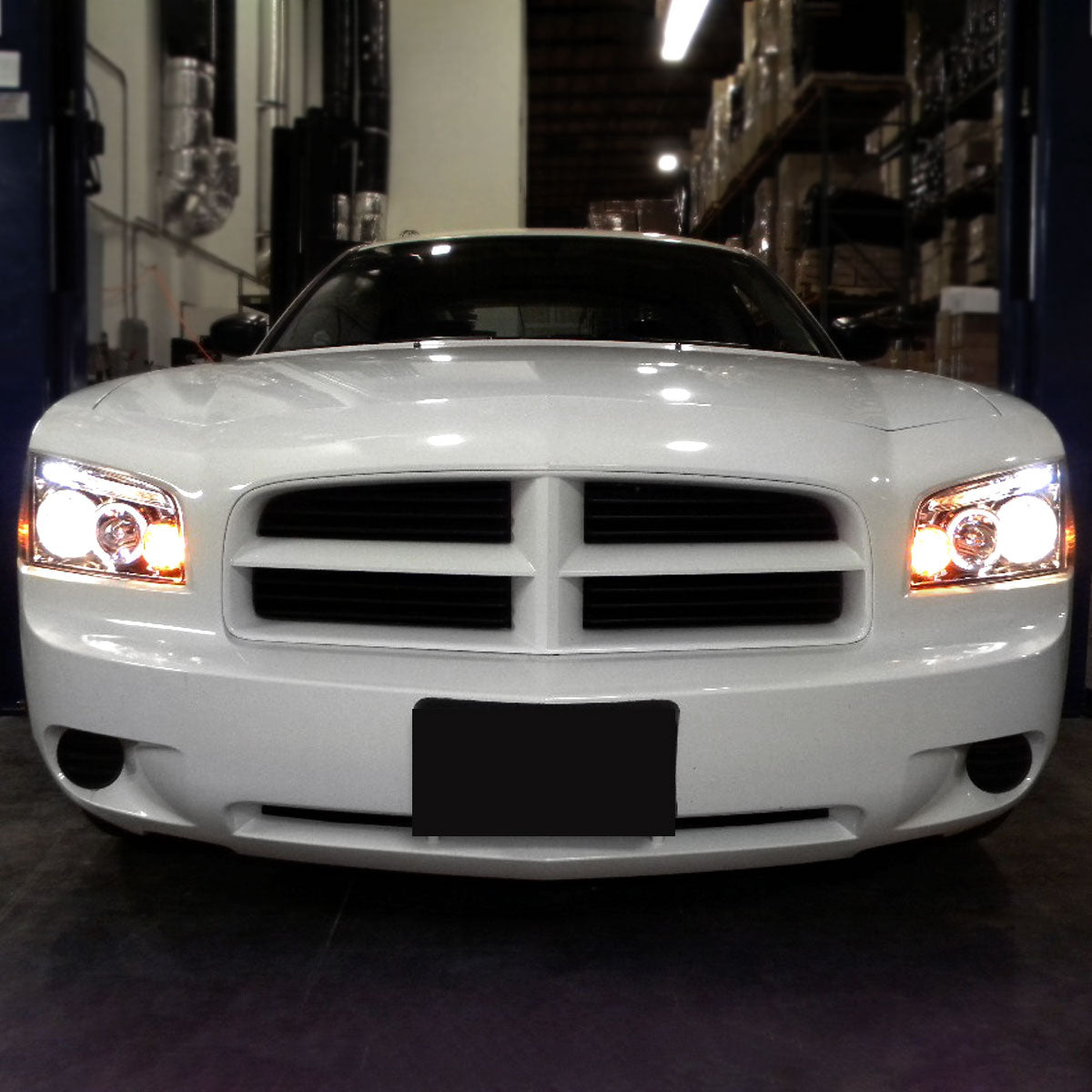 2005-2010 Dodge Charger LX Dual Halo Projector Headlights (Chrome Housing / Clear Lens)