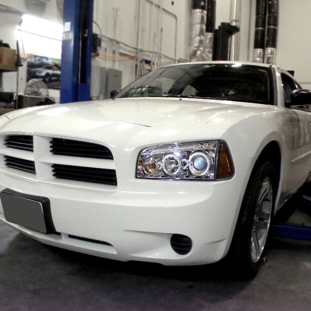 2005-2010 Dodge Charger LX Dual Halo Projector Headlights (Chrome Housing / Clear Lens)