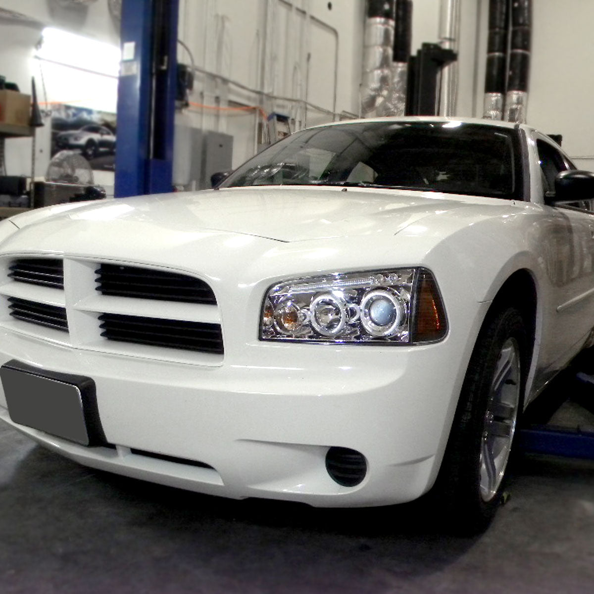 2005-2010 Dodge Charger LX Dual Halo Projector Headlights (Chrome Housing / Clear Lens)