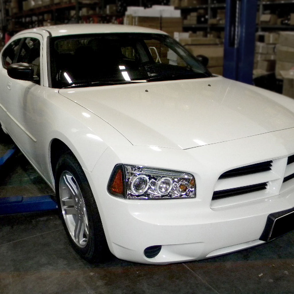 2005-2010 Dodge Charger LX Dual Halo Projector Headlights (Chrome Housing / Clear Lens)