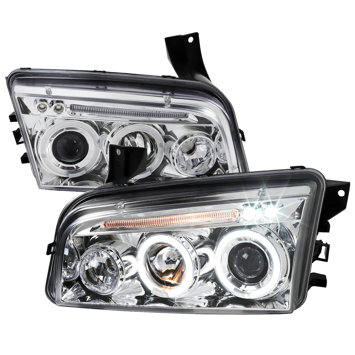 2005-2010 Dodge Charger LX Dual Halo Projector Headlights (Chrome Housing / Clear Lens)