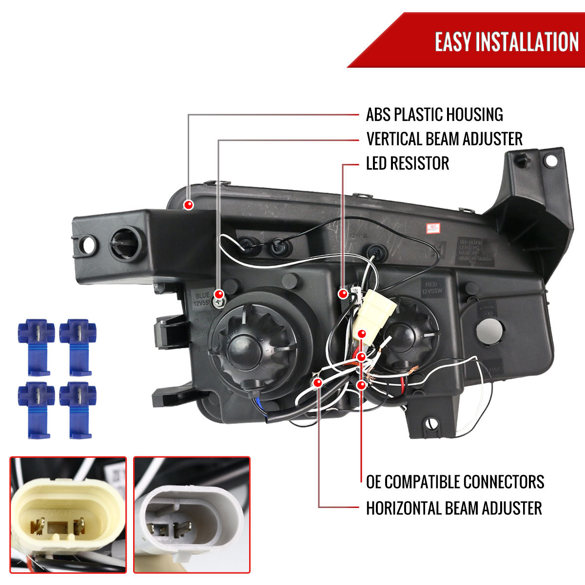 2005-2010 Dodge Charger LX Dual Halo Projector Headlights (Jet Black Housing / Clear Lens)