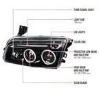 2005-2010 Dodge Charger LX Dual Halo Projector Headlights (Jet Black Housing / Clear Lens)