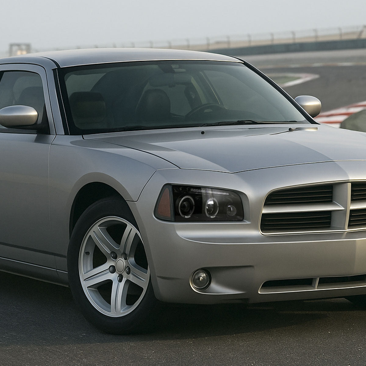2005-2010 Dodge Charger LX Dual Halo Projector Headlights (Jet Black Housing / Clear Lens)