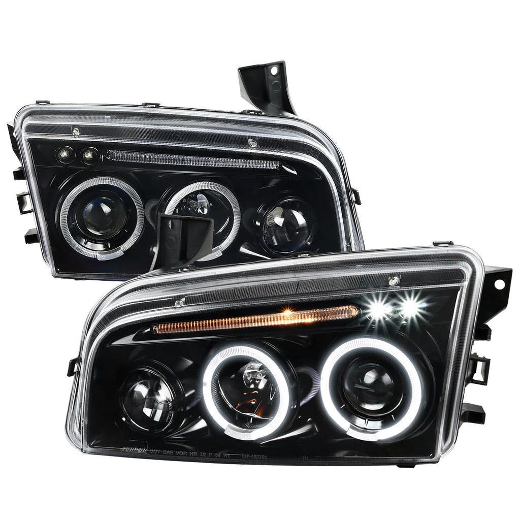 2005-2010 Dodge Charger LX Dual Halo Projector Headlights (Jet Black Housing / Clear Lens)