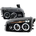 2005-2010 Dodge Charger LX Dual Halo Projector Headlights (Jet Black Housing / Clear Lens)