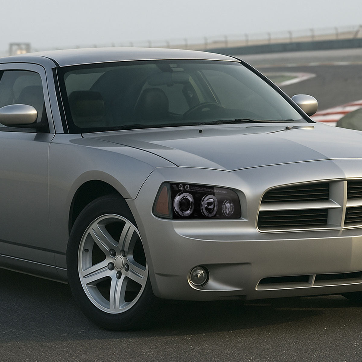 2005-2010 Dodge Charger LX Dual Halo Projector Headlights (Glossy Black Housing / Smoked Lens)