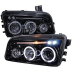 2005-2010 Dodge Charger LX Dual Halo Projector Headlights (Glossy Black Housing / Smoked Lens)
