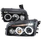 2005-2010 Dodge Charger LX Dual Halo Projector Headlights (Matte Black Housing / Clear Lens)