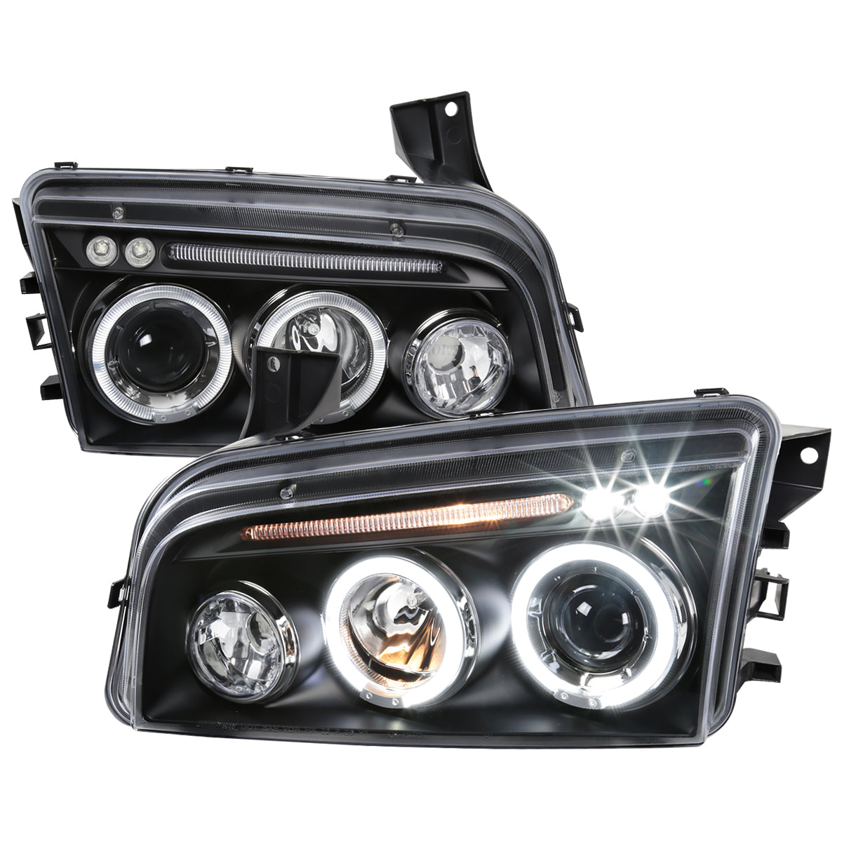2005-2010 Dodge Charger LX Dual Halo Projector Headlights (Matte Black Housing / Clear Lens)