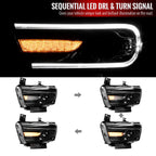 2011-2014 Dodge Charger LD D2H Xenon Projector Headlights w/ LED C Strip & Sequential LED Turn Signal Lights (Black Housing / Clear Lens)