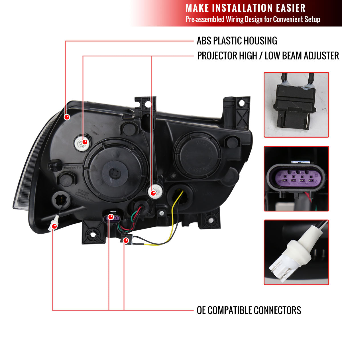 2011-2014 Dodge Charger LD D2H Xenon Projector Headlights w/ LED C Strip & Sequential LED Turn Signal Lights (Black Housing / Clear Lens)