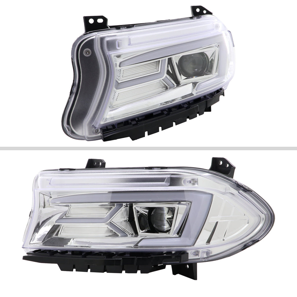 2015-2023 Dodge Charger LD LED Strip Projector Headlights w/ LED Sequential Turn Signal (Chrome Housing / Clear Lens)