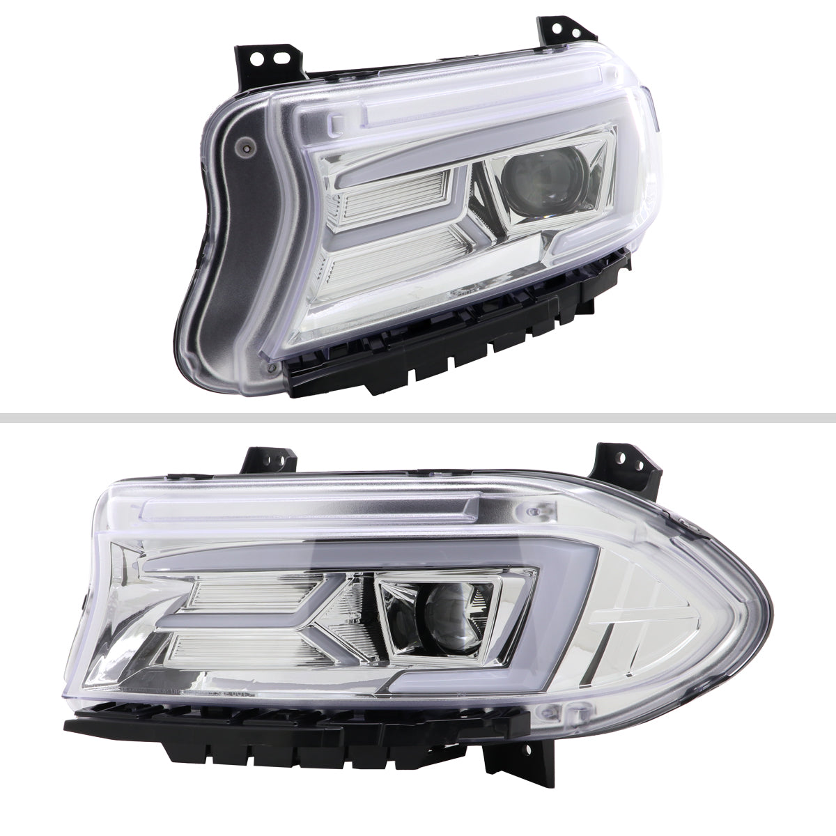 2015-2023 Dodge Charger LD LED Strip Projector Headlights w/ LED Sequential Turn Signal (Chrome Housing / Clear Lens)